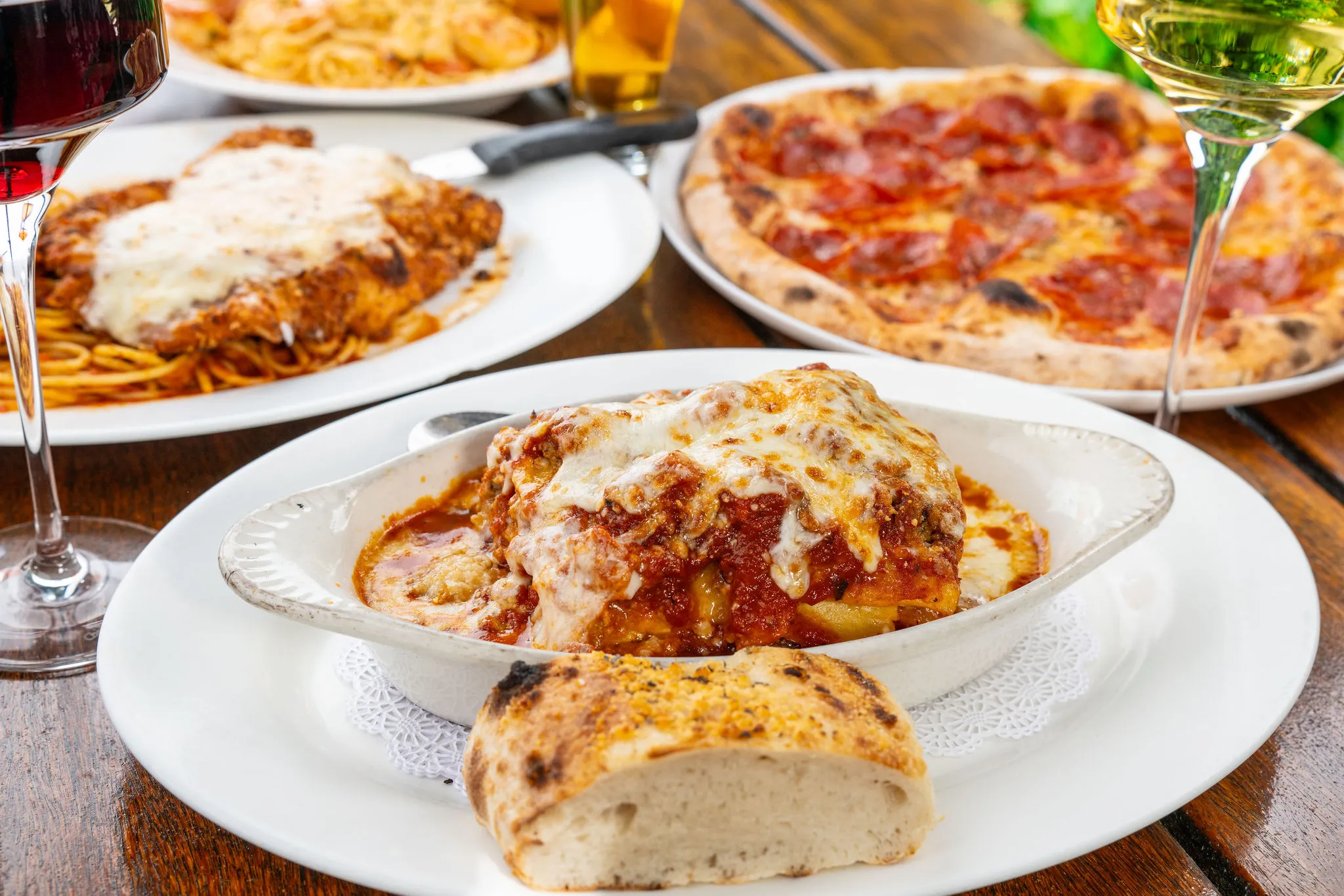 Baked lasagna, chicken parm & pizza